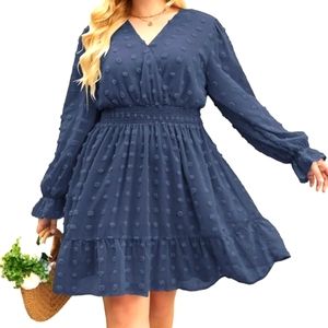 IN' VOLAND. Women's Size 24W. Flowy Midi Chiffon Dress. Navy Blue. V-Neck. NWT.